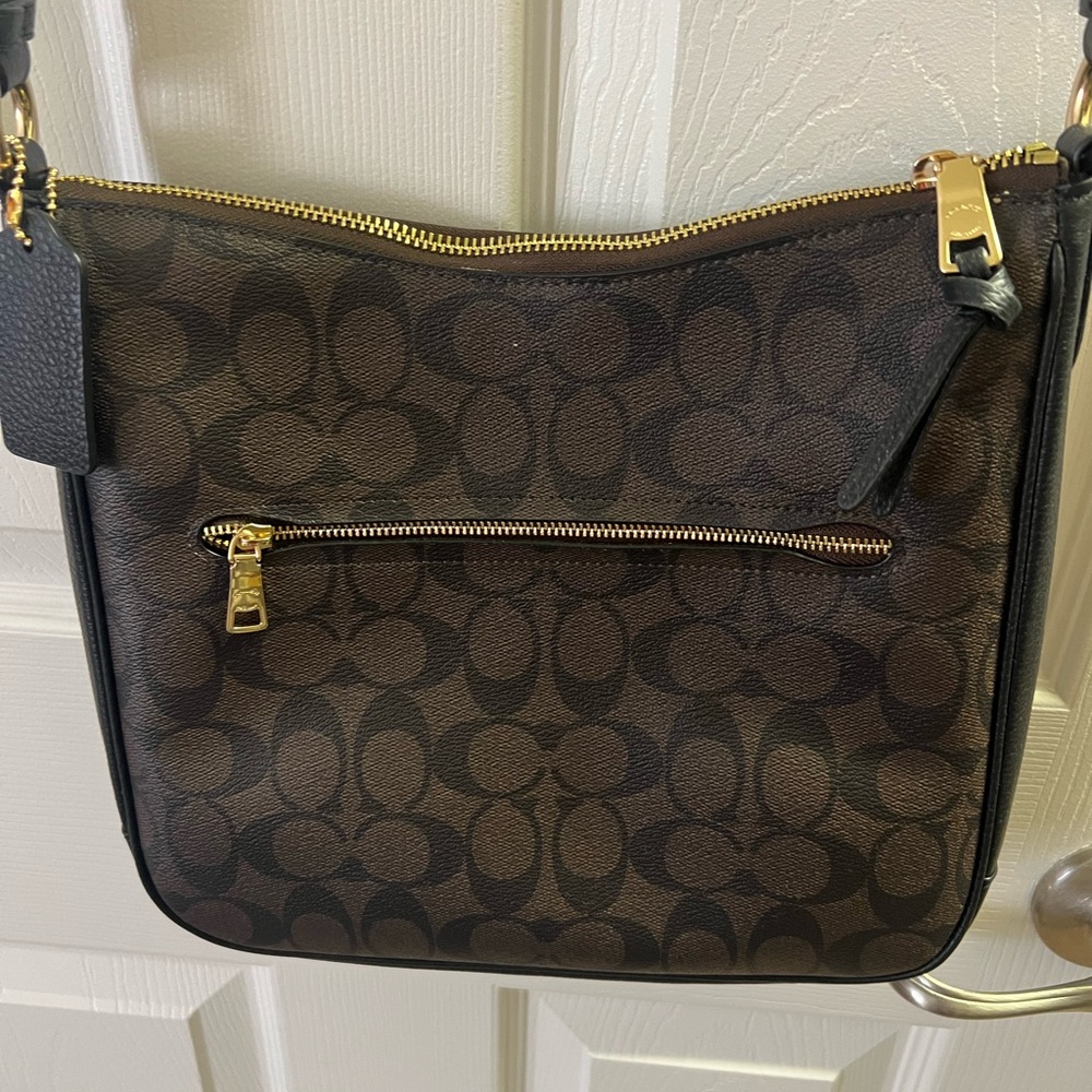 Coach Black and Brown Signature Shoulder Bag